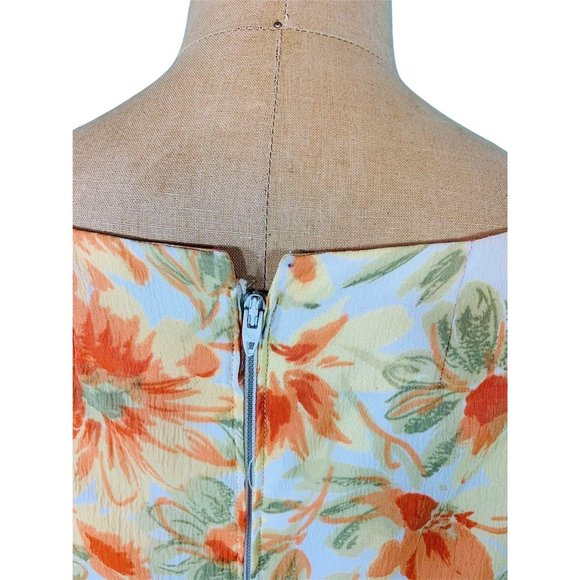 Vintage 1960s Sheath Dress Orange Floral Mid Century Pin Up | W 29" - Picture 8 of 10